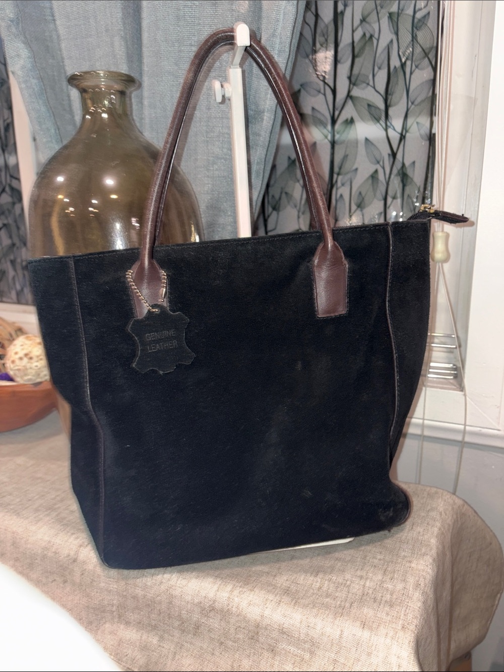 Gianni Bernini  Leather & Black Suede Tote Bag with Brown Handles